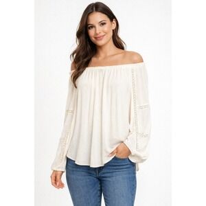 Sanctuary Sheer White Boho Cottagecore Peasant Milkmaid Long Sleeve Flowy Top